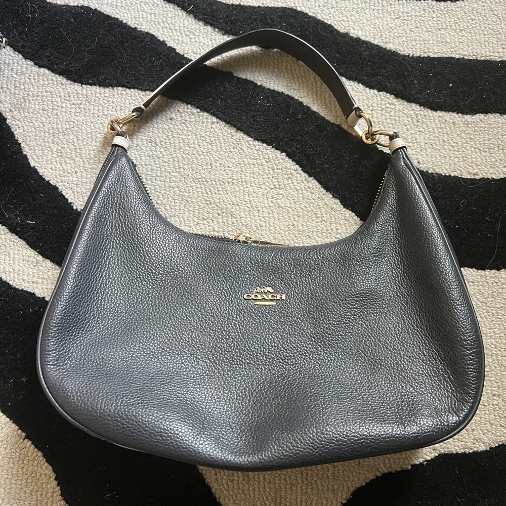 Coach Harley East West Hobo Navy Blue Ivory Leather Shoulder & Crossbody Bag